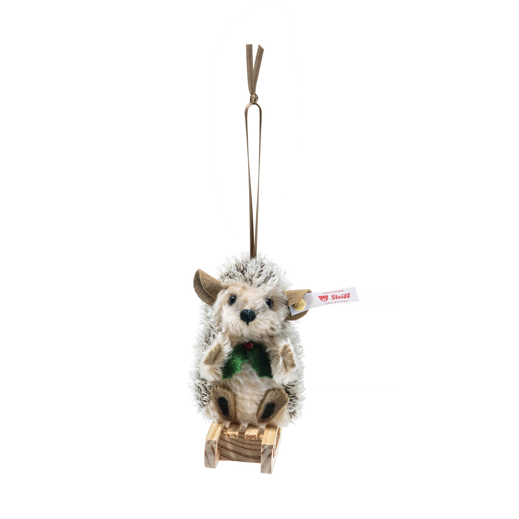 Sledding hedgehog ornament