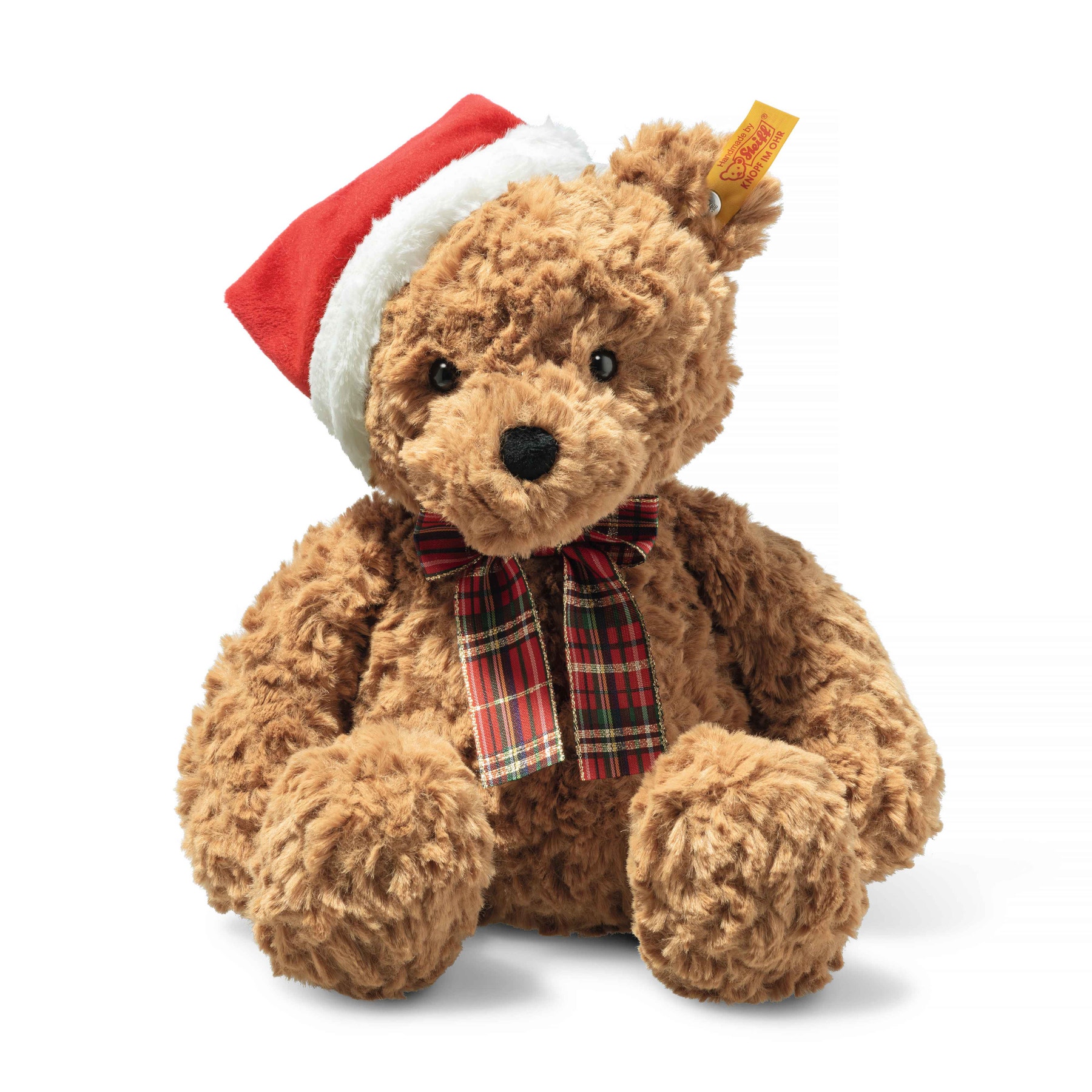 Jimmy Christmas Teddy Bear with Santa Hat and Bow, 12 in, brown